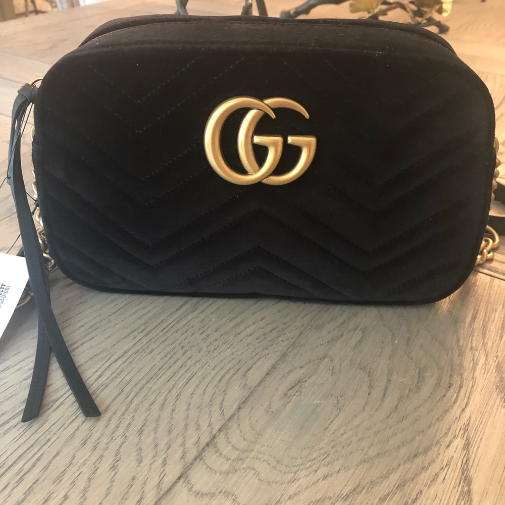 Gucci black velvet cross body bag